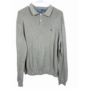 Vintage Polo by Ralph‎ Lauren Ribbed Knit Long Sleeve Polo Sweater Gray XXL